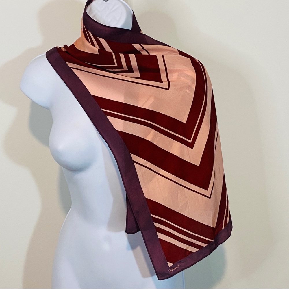 Pink & Burgundy Chevron Pure Silk Versatile Wear Scarf - Picture 5 of 14